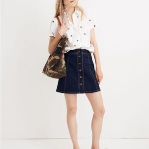 Madewell Dark Blue A-Line Skirt with Button Detail